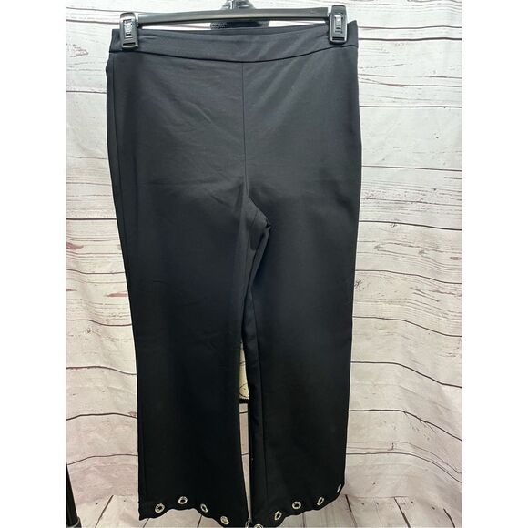 Zara Women medium black pants with side zipper and grommets with scallop edge on - Picture 1 of 5